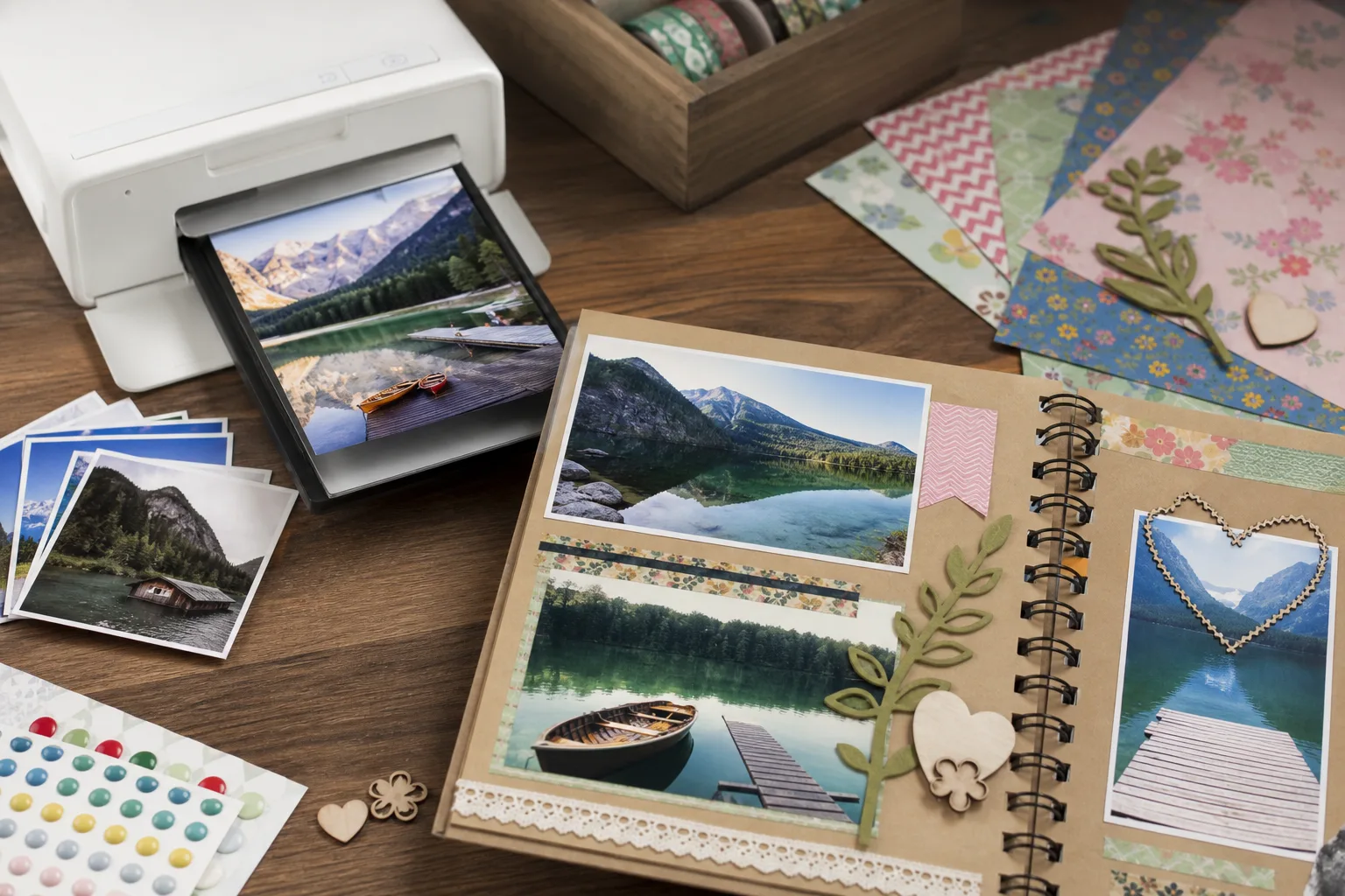 Scrapbook-Seiten mit Fotodrucker-Fotos kreativ gestalten
